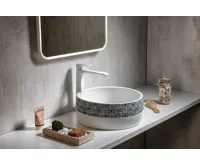 SAPHO PRIORI keramické umyvadlo na desku, Ø 41 cm, bílá s modrým vzorem (7)