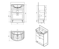 AQUALINE ZOJA umyvadlová skříňka zásuvková 61,5x74x32cm, bílá (5)