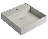 SAPHO QUADRADO betonové umyvadlo včetně výpusti, 46x46cm, bílý pískovec