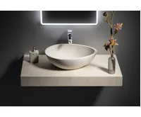 SAPHO PUNC betonové umyvadlo na desku, včetně výpusti, 53x39cm, bílý pískovec (8)