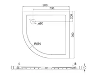 Sprchový set z Kory Lite, čtvrtkruh, 90 cm, chrom ALU, sklo Grape a nízké SMC vaničky (9)