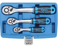 BGS Sada přepínacích ráčen, jemně ozubených, 6,3 mm (1/4"), 10 mm (3/8"), 12,5 mm (1/2"), 3 BGS Sada přepínacích ráčen, jemně ozubených, 6,3 mm (1/4"), 10 mm (3/8"), 12,5 mm (1/2"), 3