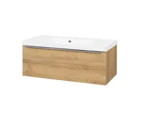 Mailo, koupelnová skříňka, umyvadlo z litého mramoru, dub, 1 zásuvka, 1010x470x480 mm