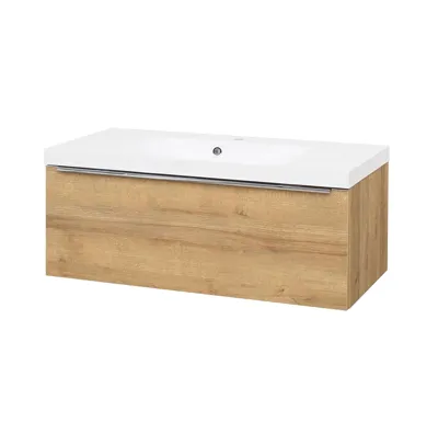 Mailo, koupelnová skříňka, umyvadlo z litého mramoru, dub, 1 zásuvka, 1010x470x480 mm