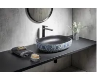 SAPHO PRIORI keramické umyvadlo na desku, 60x40 cm, černá s modrým vzorem (5)