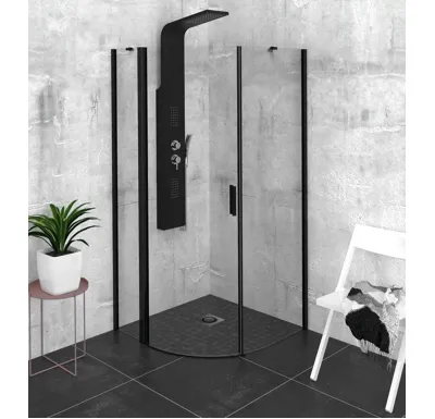 POLYSAN ZOOM BLACK čtvrtkruhová sprchová zástěna 900x900mm, čiré sklo, levá