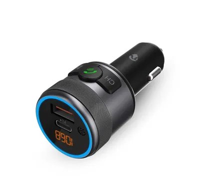 FM transmitter do auta | Pevný | Hands free volání | 1 " | Jantarová obrazovka | Bluetooth® | PD 18 W / PD 24 W | Rychlé nabíjení | Posílení basů | Google Assistant / Siri | Černá