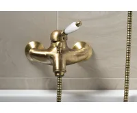 SAPHO KIRKÉ WHITE nástěnná vanová baterie, bílá páčka, bronz (4)