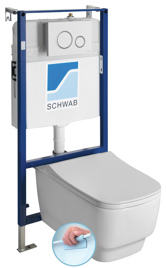 Bello závěsné wc rimless s podomítkovou nádržkou a tlačítkem schwab, bílá