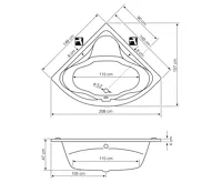AQUALINE DUNAJ rohová vana 150x150x48cm, bílá (5)