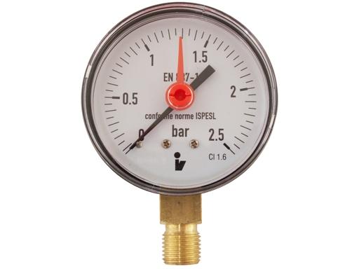 Manometr - tlakoměr 63mm 1/4" Radiál - spodní vývod 0-2,5 bar