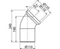 ALCAPLAST Dopojení k volně stojícímu WC, koleno 45°, DN 110, délka 90 mm, PP, bílé A90-45 (1)
