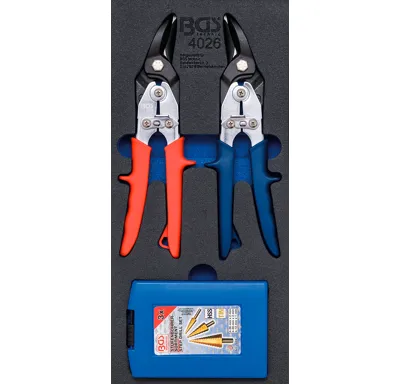 BGS Modul - nůžky na plech L+P, kónické vrtáky 3 díly