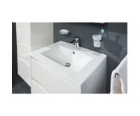 Opto, koupelnová skříňka s keramickým umyvadlem, bílá/dub, 2 zásuvky, 610x580x460 mm (5)