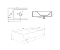 SAPHO CREST L betonové umývátko, nástěnné, včetně výpusti, 40x22cm, bílý pískovec (10)