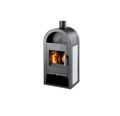 Haas+Sohn Nivala Krbová kamna s výměníkem 11,1kw - antracit, šedá dlažba +  koš ZDARMA