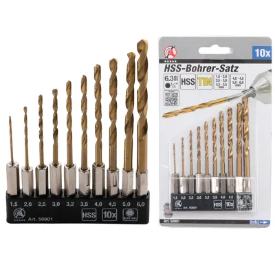 BGS Vrtáky HSS potitanované 1/4" dřík;1,5-6,0mm;10 dílů