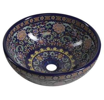 SAPHO PRIORI keramické umyvadlo na desku, Ø 41 cm, fialová s ornamenty