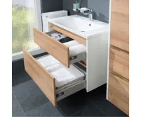 Opto, koupelnová skříňka s keramickým umyvadlem, bílá/dub, 2 zásuvky, 810x580x458 mm (6)