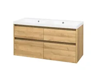 Opto, koupelnová skříňka, umyvadlo z litého mramoru, dub, 4 zásuvky, 1210x580x458 mm