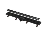 ALCAPLAST Sprchový liniový žlab plastový, s okrajem a perforovaným roštem, černá-mat, délka 850 mm APZ10BLACK-850M