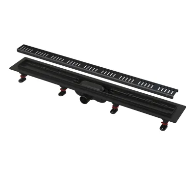 ALCAPLAST Sprchový liniový žlab plastový, s okrajem a perforovaným roštem, černá-mat, délka 850 mm APZ10BLACK-850M