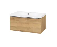 Mailo, koupelnová skříňka, umyvadlo z litého mramoru, dub, 1 zásuvka, 810x470x480 mm