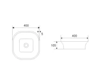 Umyvadlo na desku bez přepadu, 400x400x105 mm, čtvercové, keramické (1)