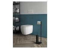 GEDY ARTU stojan s držákem na toaletní papír a WC štětkou, hranatý, černá mat (1)