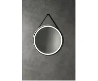 AQUALINE STAGO kulaté zrcadlo s LED osvětlením ø 60cm, kožený pásek, dotykový senzor, stmívatelné, černá mat (6)