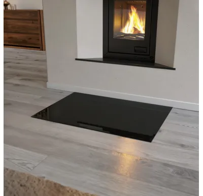 Sklo pod kamna - FLAMINGO Obdelník 700x1000 mm, černé, fazeta / 6 mm