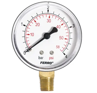 Manometr - tlakoměr 63mm 1/4" Radiál - spodní vývod 0-4 bar