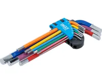 BGS Sada zahnutých klíčů, vícebarevné, vnitřní šestihran 1,5 - 10 mm, 9dílná