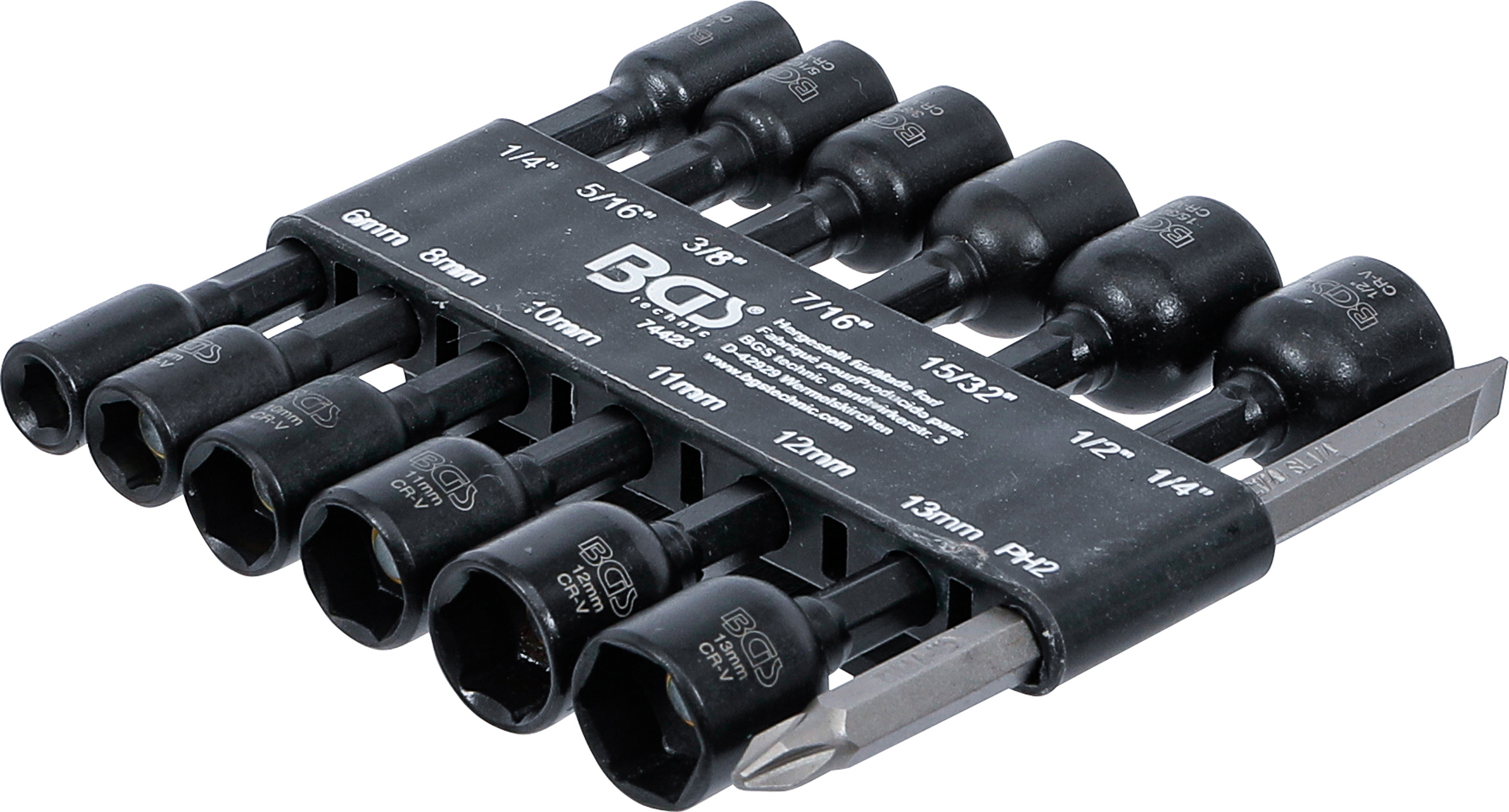 Bgs sada nástrčných šestihranných hlavic,  pohon vnější šestihran 6,3 mm (1/4"),  pro vrtačky,
