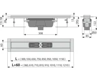 ALCAPLAST Sprchový liniový žlab nerezový, s okrajem, pro plný rošt, svislý odtok, délka 950 mm APZ1006-950 (1)