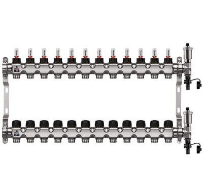 WIGELL Nerezový rozdělovač 13 okruhů, pro podlahového topení  s hlavicemi a průtokoměry