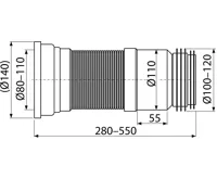 ALCAPLAST Flexi dopojení k volně stojícímu WC, 80–110 mm × 90–110 mm, délka 280–550 mm, PP, bílé A970 (1)