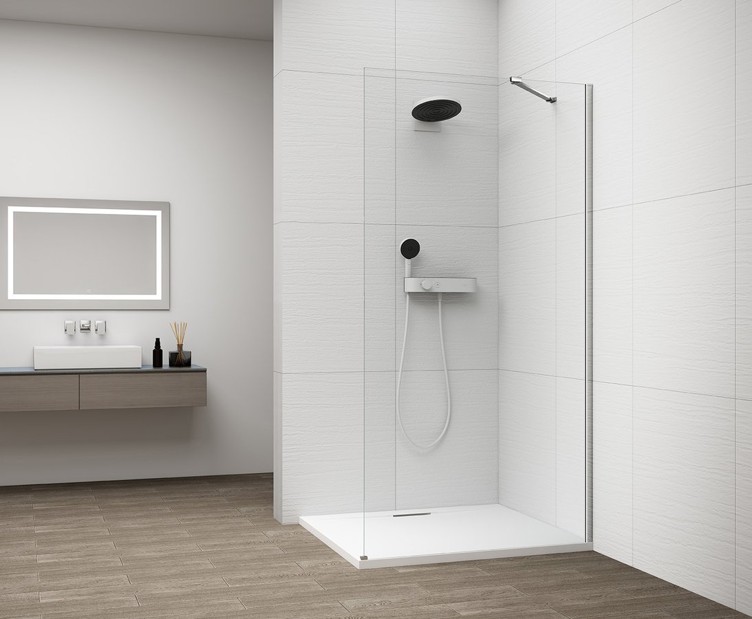 POLYSAN ESCA CHROME jednodílná sprchová zástěna k instalaci ke stěně, sklo čiré, 1000 mm