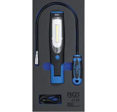 BGS Vložka do dílenského vozíku 1/3: sada ruční lampy a lampy s magnetem, 3dílná