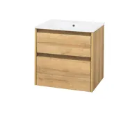 Opto, koupelnová skříňka s keramickým umyvadlem, dub, 2 zásuvky, 610x580x460 mm Opto, koupelnová skříňka s keramickým umyvadlem, dub, 2 zásuvky, 610x580x460 mm