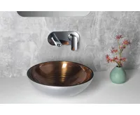 SAPHO MURANO WENGE skleněné umyvadlo na desku, průměr 40cm, měděná/stříbrná (5)