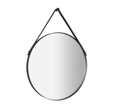 SAPHO ORBITER kulaté zrcadlo s koženým páskem ø 60cm, černá mat