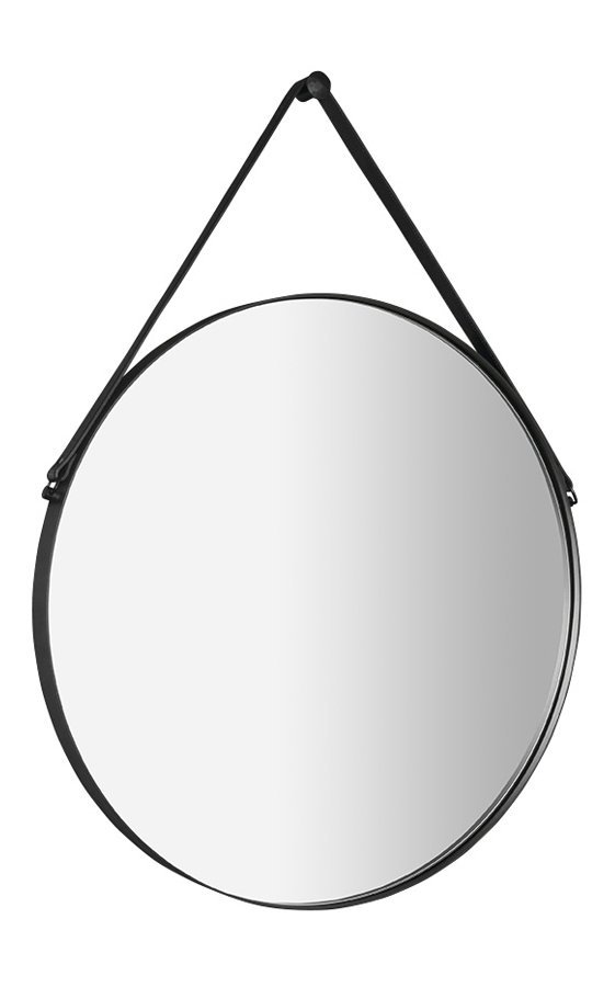 SAPHO ORBITER kulaté zrcadlo s koženým páskem ø 60cm, černá mat
