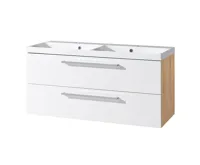 Koupelnová skříňka, dvoumyvadlo litý mramor, 120 cm, bílá/dub Koupelnová skříňka, dvoumyvadlo litý mramor, 120 cm, bílá/dub