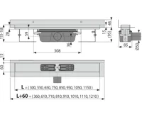 ALCAPLAST Podlahový žlab s okrajem pro plný rošt a s pevným límcem ke stěně APZ16-850 (1)