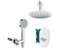 Sprchová sada s termostatickou podomítkovou tlačítkovou baterií - 2-cestná - oválný kryt