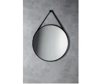 AQUALINE STAGO kulaté zrcadlo ø 60cm, kožený pásek, černá mat (6)