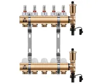 WIGELL Mosazný rozdělovač  5 okruhů, pro podlahového topení  s hlavicemi a průtokoměry