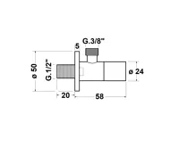 SAPHO Rohový ventil s matkou, kulatý, 1/2"x3/8", zlato mat (2)