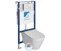 AVVA závěsné WC Rimless s podomítkovou nádržkou a tlačítkem Schwab, bílá